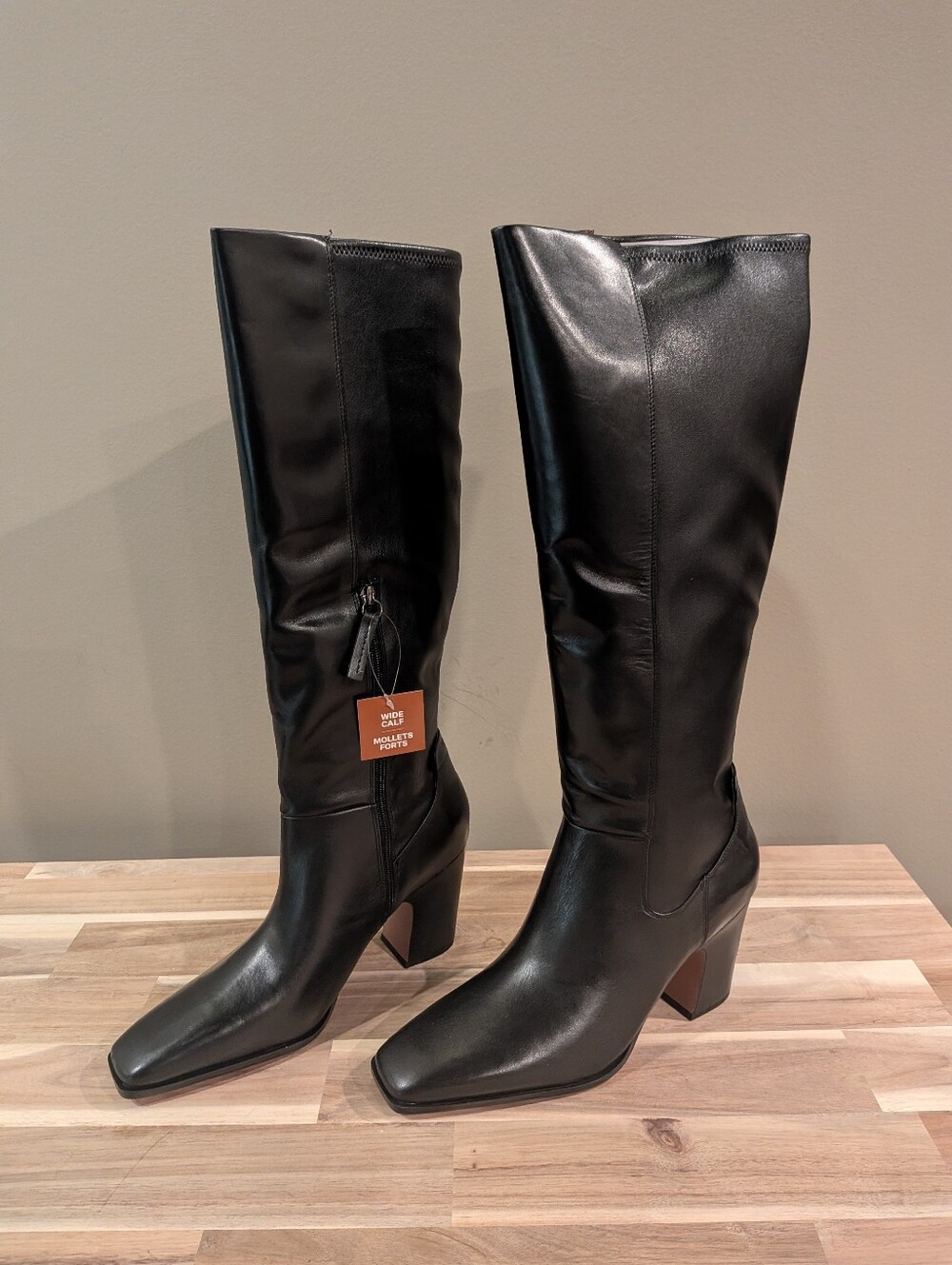 Franco Sarto Jonie Leather Knee High Boots Black Wide Calf Women's 11 NWT